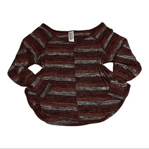 Free People Anthropologie Over sized knit thick purple/red/grey striped top LRG